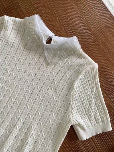 銀珠刺繡領片針織上衣9