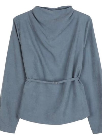 微立領麂皮綁帶上衣6