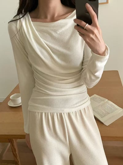 優雅斜領修身上衣2