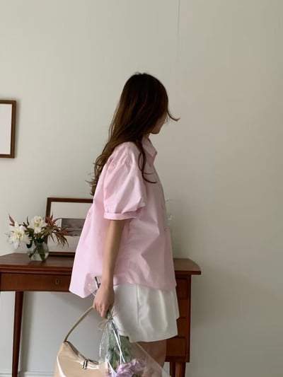 夏日清爽寬版短袖襯衫7