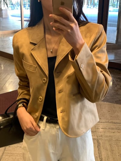 奶油焦糖・翻領麂皮質感外套4