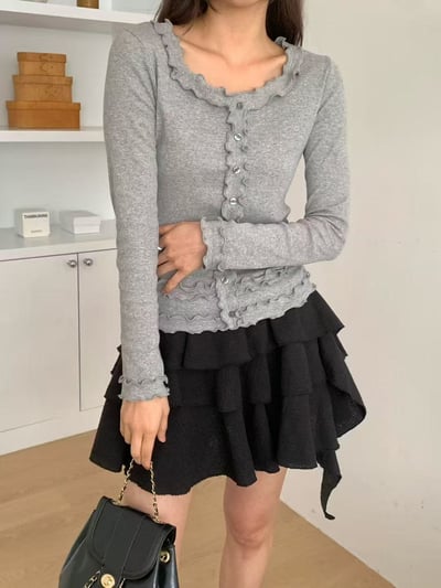 荷葉滾邊修身羅紋上衣1