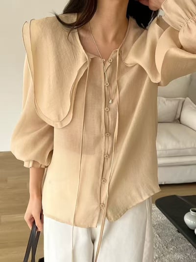 天絲大領片綁帶襯衫8