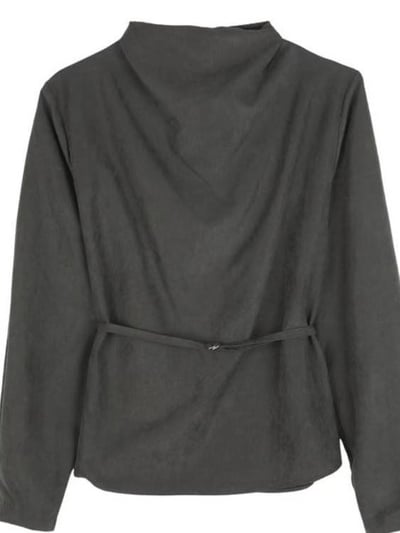 微立領麂皮綁帶上衣7