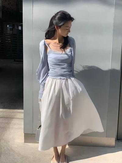 柔紗抓皺兩件式上衣11