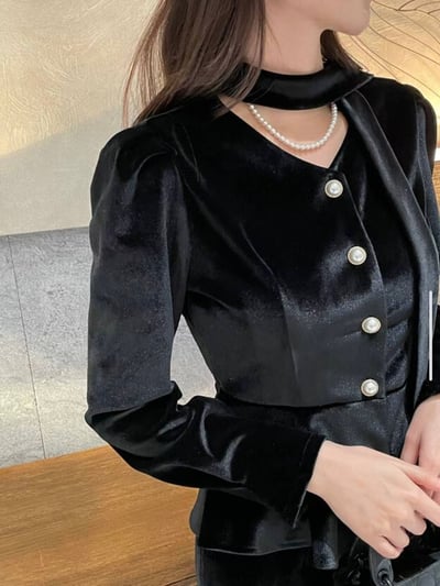 珍珠綁帶絨光上衣2