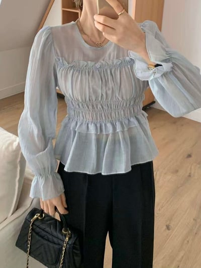 柔霧輕紗・鬆緊束腰上衣1