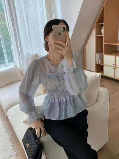 柔霧輕紗・鬆緊束腰上衣5