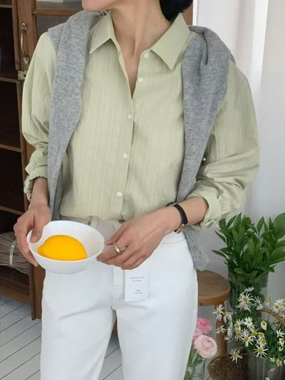 質感直條紋長袖襯衫4