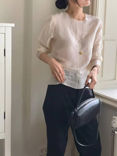 緞面綁帶雪紡上衣7