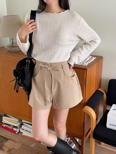 鬱金香花苞高腰綁帶短褲4