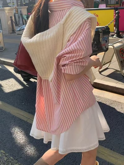 細條紋寬版長袖襯衫4