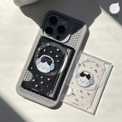 【獨家】壓克力貓貓戴耳機MagSafe磁吸卡包1