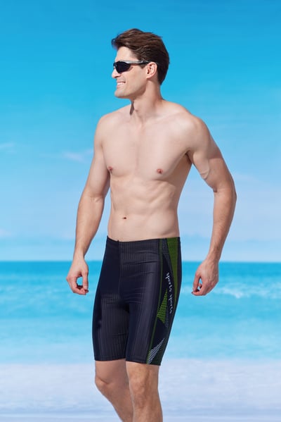 Young Joe 揚捷泳裝 大男數碼印黑色寬褲頭七分泳褲(全內裡)2