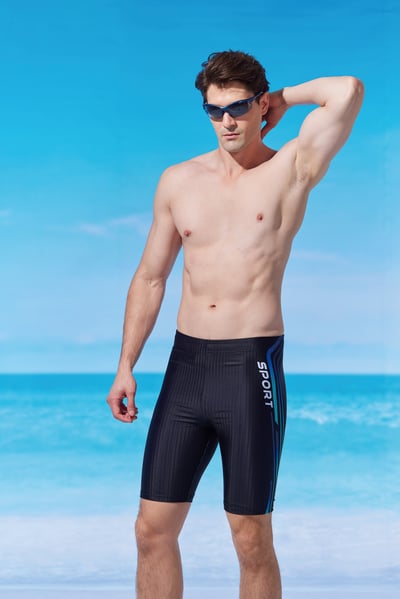 Young Joe 揚捷泳裝 大男數碼印黑色寬褲頭七分泳褲(全內裡)2