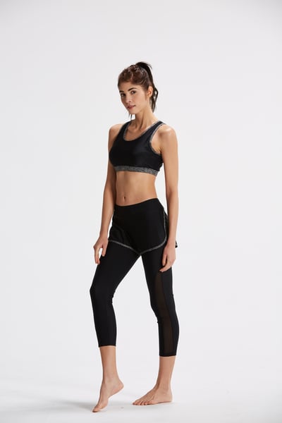 Young Joe 揚捷泳裝 x APPLE 蘋果泳裝 大女運動型黑灰(麻花布)剪接長褲兩截泳裝(MIT)1