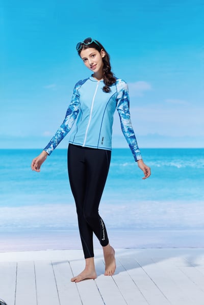 Young Joe 揚捷泳裝 大女淺藍長袖拼接外套(不含長褲)2