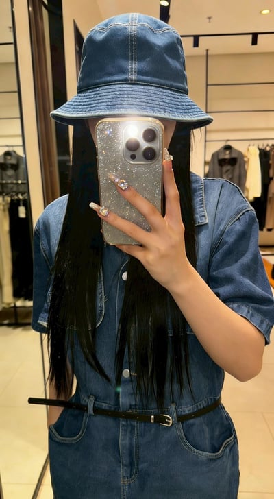 韓版雙口袋半開釦襯衫牛仔連身附皮帶短洋裝  #3629701010