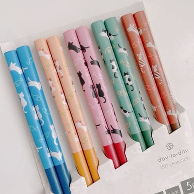 日本製貓咪天然材5入防滑筷子★  #026155082