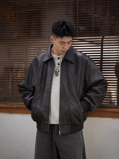 復古解構美式機車服風皮衣cleanfit廓形機車夾克6