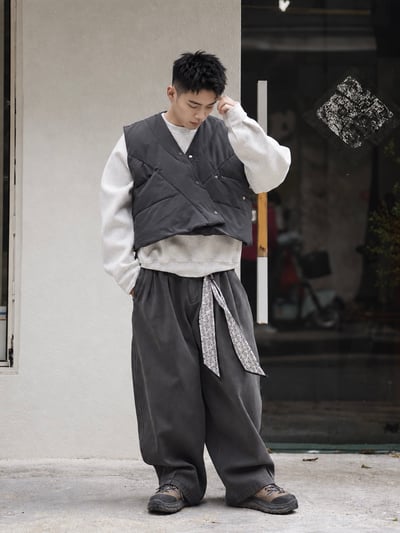 日系V領不規則解構羽絨馬甲男保暖白鴨絨坎肩休閒背心9