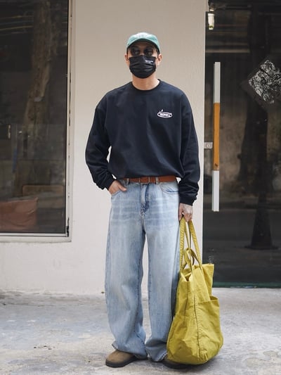 日系復古水洗牛仔褲男寬鬆直筒彎刀長褲5