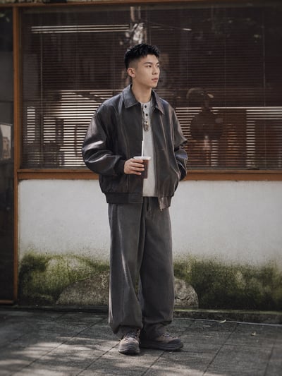 復古解構美式機車服風皮衣cleanfit廓形機車夾克10
