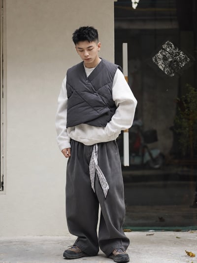 日系V領不規則解構羽絨馬甲男保暖白鴨絨坎肩休閒背心8