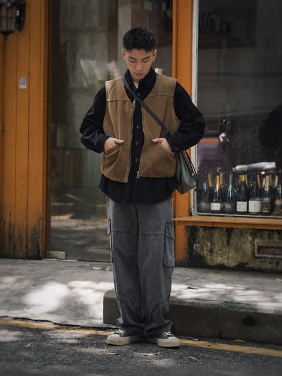 日系羊羔毛復古休閒工裝馬甲潮流男外穿背心6