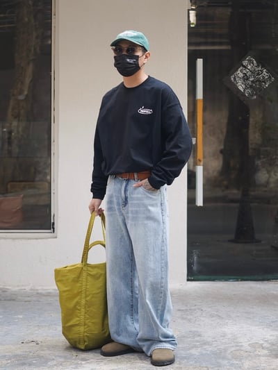 日系復古水洗牛仔褲男寬鬆直筒彎刀長褲6