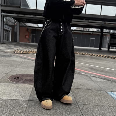 街頭金屬單寧牛仔寬褲13