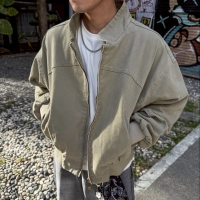 立領boxy短寬水洗外套1