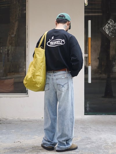 日系復古水洗牛仔褲男寬鬆直筒彎刀長褲8