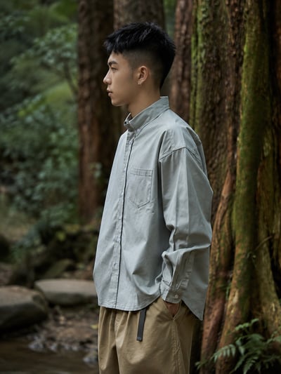 精梳棉洗水寬鬆長袖襯衫3