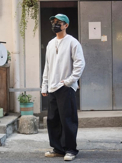 日系休閒寬鬆男美式復古原色闊腿牛仔褲2