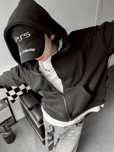 BOXY短寬短版素面連帽外套15