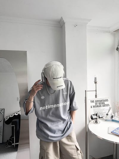 復古立體雙線英文大版寬短T7