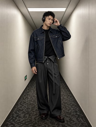 春秋季小眾設計感潮流牛仔夾克男原色翻領工裝外套2