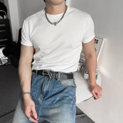 三本領車線素面緊繃合身短T1