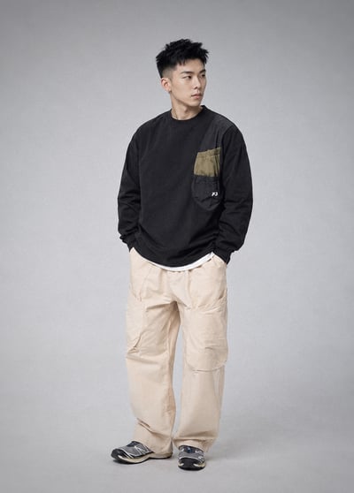 户外機能速乾口袋圓領復古日系Cityboy休閒男寬鬆長袖12