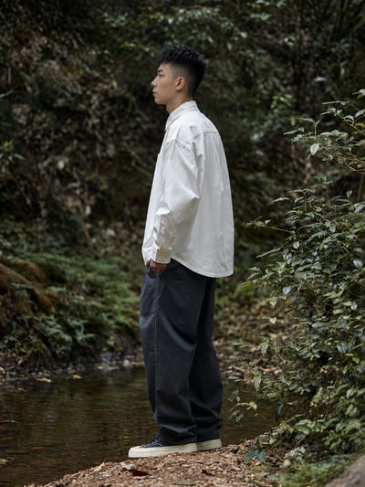 精梳棉洗水寬鬆長袖襯衫17