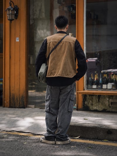 日系羊羔毛復古休閒工裝馬甲潮流男外穿背心7