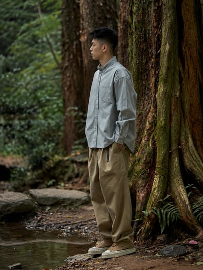 精梳棉洗水寬鬆長袖襯衫2