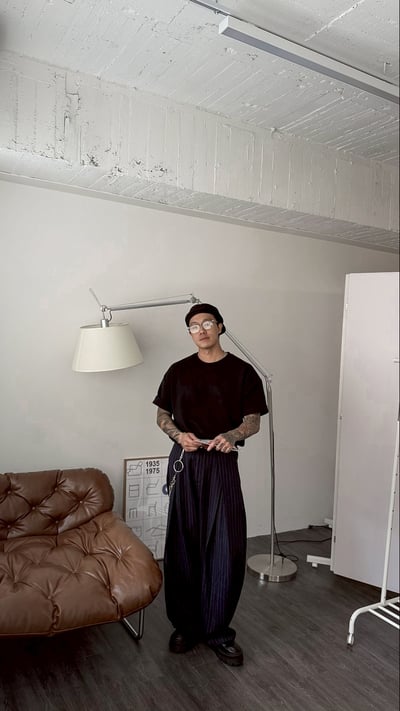 破格者重疊摺口條紋廓型褲6