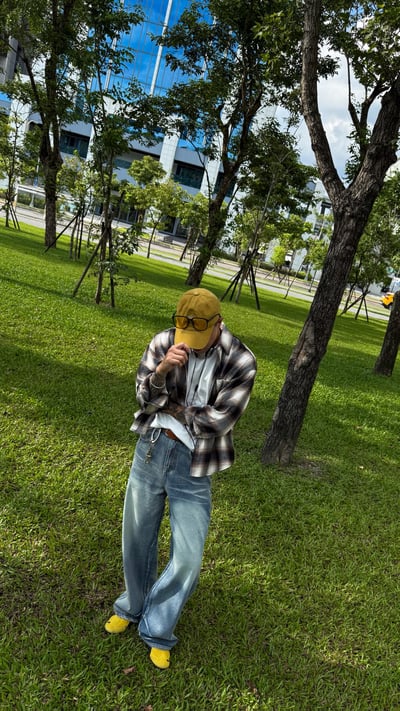 漸層微絨寬短版口袋長袖格紋衫10