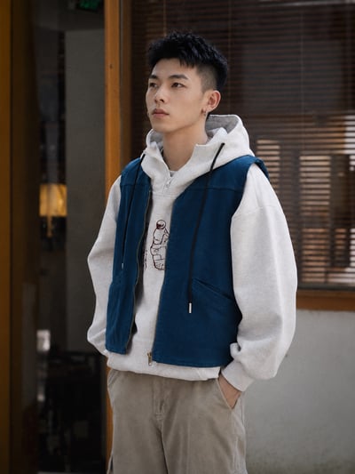 日系羊羔毛復古休閒工裝馬甲潮流男外穿背心9