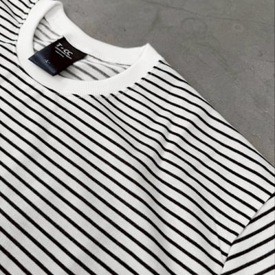 細條紋休閒BOXY短寬TEE13