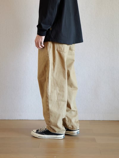 日系復古水洗做舊工裝長褲男女寬鬆微錐立體剪裁休閒褲3