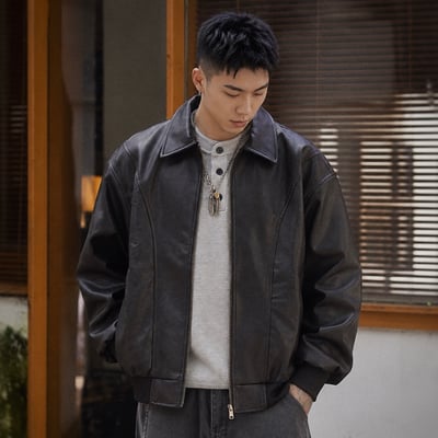 復古解構美式機車服風皮衣cleanfit廓形機車夾克1