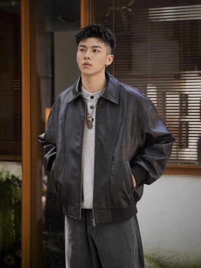 復古解構美式機車服風皮衣cleanfit廓形機車夾克4